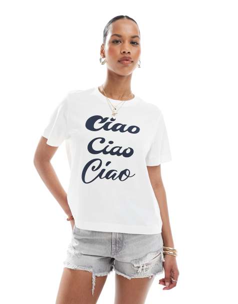 Vero Moda boxy t-shirt with Ciao graphic in white - view 1