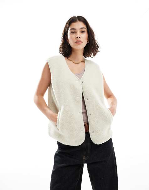 Vero Moda boxy teddy gilet in cream - view 1