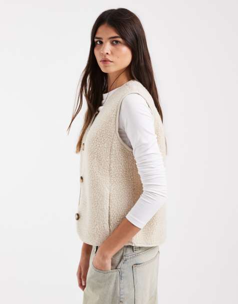 Vero Moda boxy teddy gilet in oatmeal - view 1