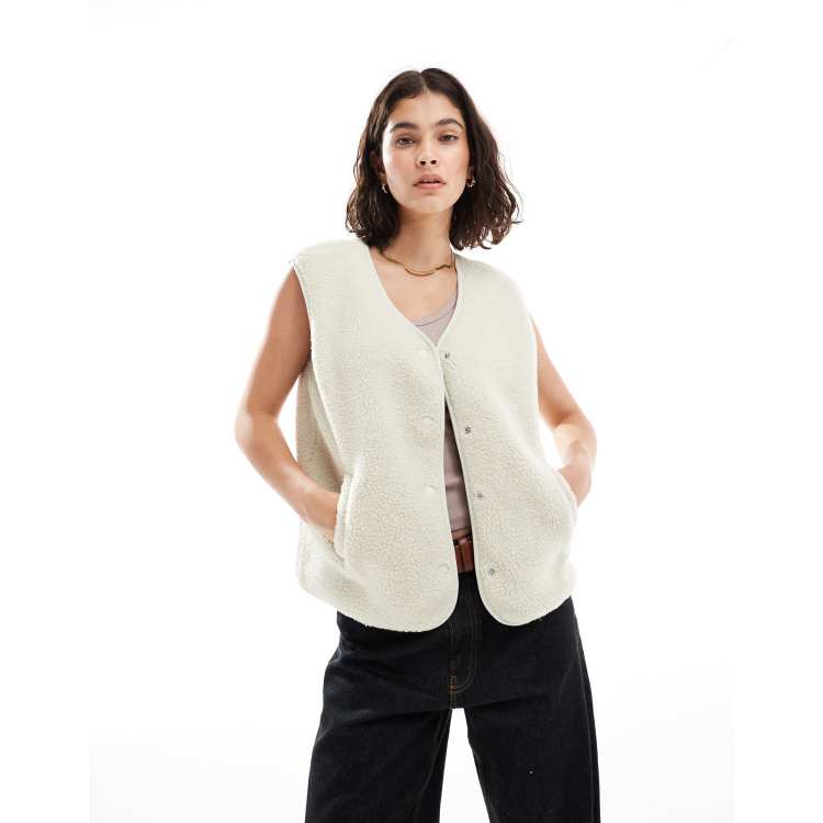 Vero Moda boxy teddy vest in cream | ASOS