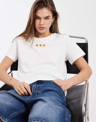 Vero Moda Boxy Tee With Embroidered Sunflowers Graphic In White