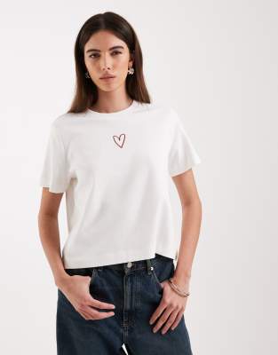 Vero Moda boxy tee with heart graphic in white