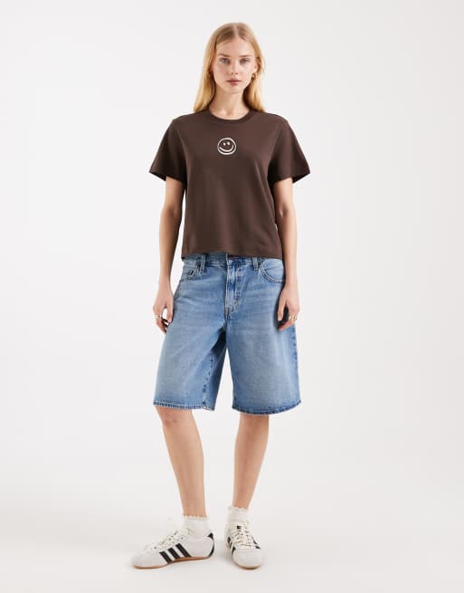 Vero Moda boxy tee with smile face graphic in brown, 2 of 4