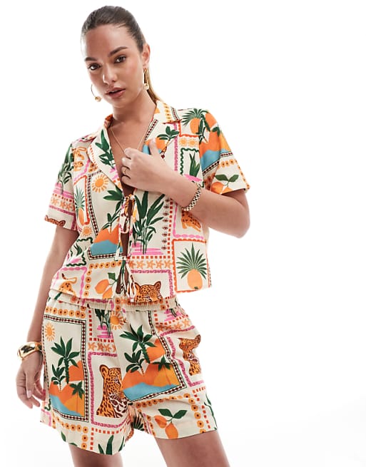 Tropical Dream Print Oversized Shirt/Shorts Set Tropical Dream Print Oversized Shirt/Shorts Set