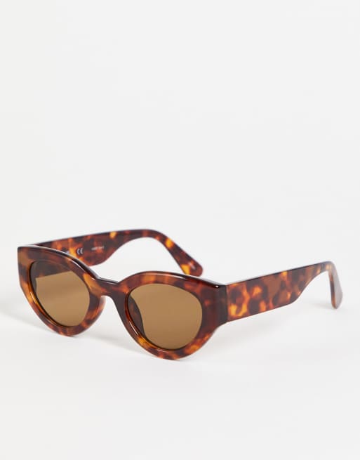 Vero Moda – Brązowe szylkretowe okulary przeciwsłoneczne typu kocie oczy