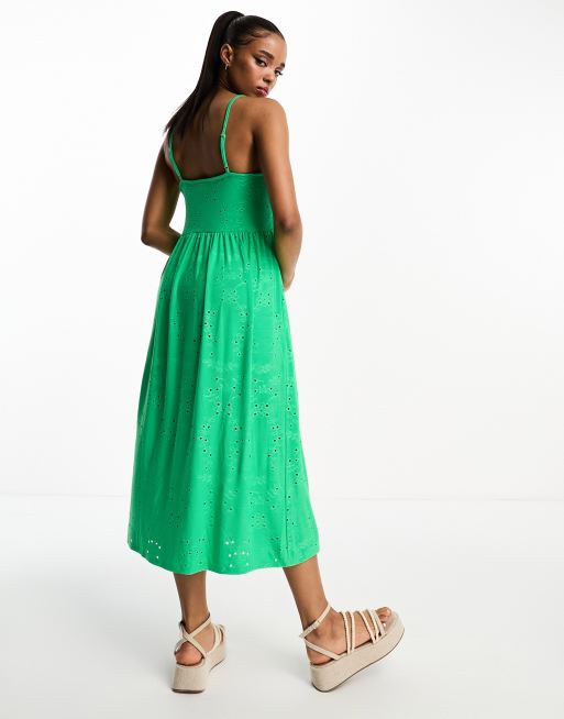 Vero broderie cami midi in green | ASOS