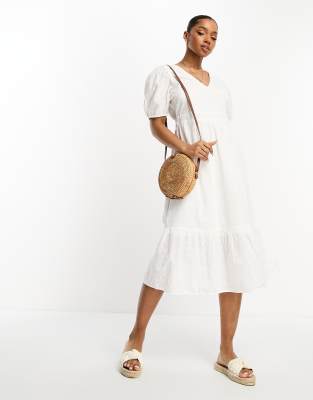 Vero Moda broderie midi dress with bow back in white