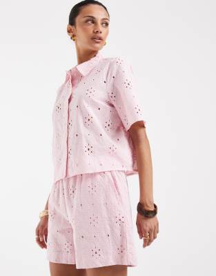 Vero Moda broderie shorts co-ord in pink