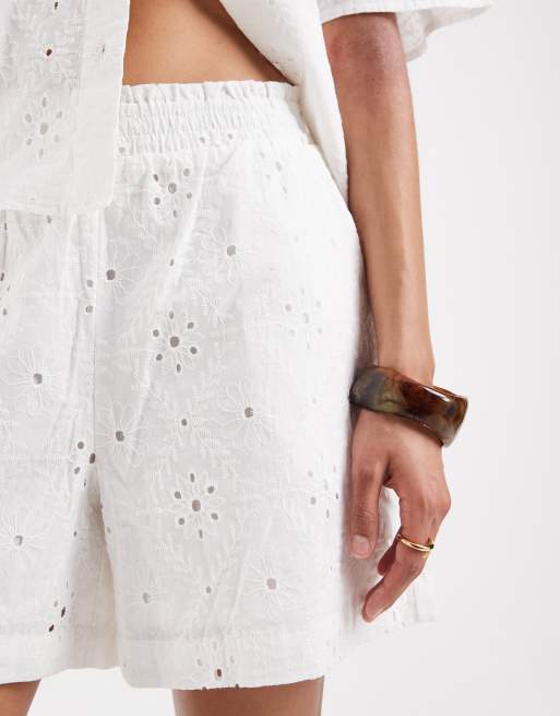 Vero Moda broderie shorts co-ord in white, 3 of 5