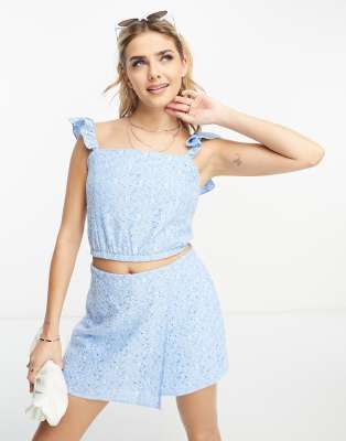 Vero Moda broderie top co-ord in blue