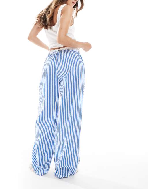 Vero Moda - Broek met dubbele tailleband en wijde pijpen in blauwe streep, 3 van 5