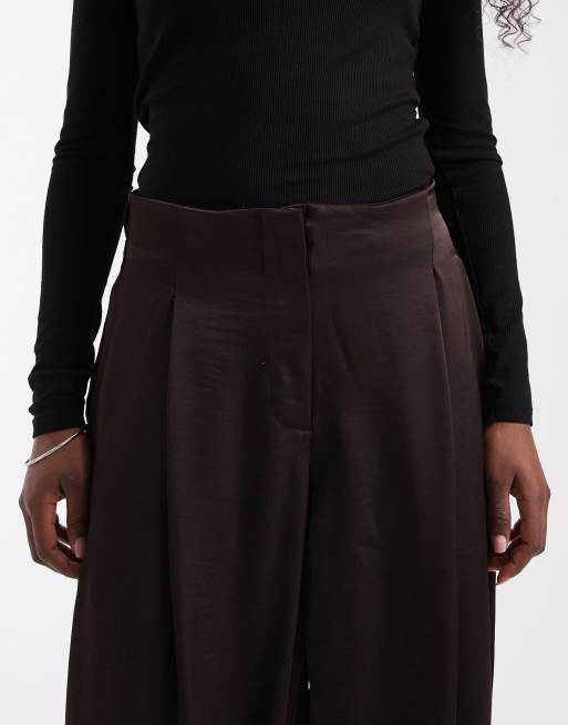 Vero Moda broek met hoge taille en plooien in chocoladebruin, 3 van 5