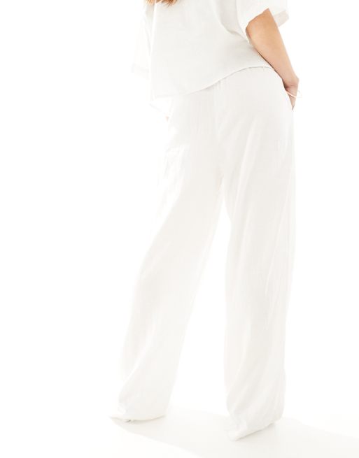 Vero Moda - Broek met linnen, wijde pijpen en striktaille in wit, deel van co-ord set, 4 van 5