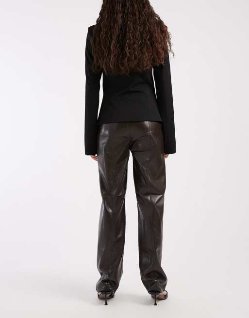 Vero Moda - Broek met rechte pijpen van imitatieleer met stretch in chocoladebruin, 3 van 5