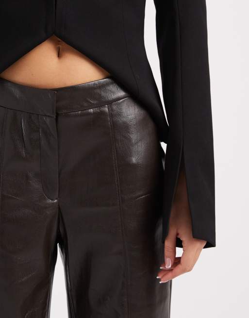 Vero Moda - Broek met rechte pijpen van imitatieleer met stretch in chocoladebruin, 4 van 5