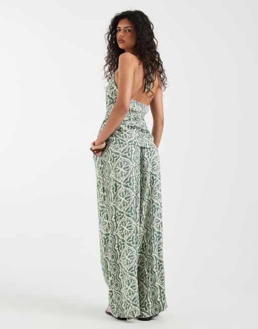 Vero Moda - Broek met wijde pijpen in groene tegelprint, deel van co-ord set, 5 van 5