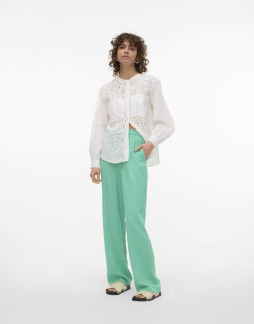 Vero Moda - Broek met wijde pijpen in Katydid groen