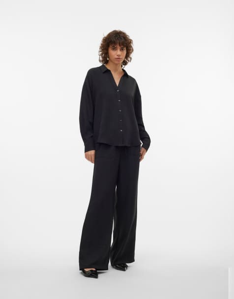 Vero Moda - Broek met wijde pijpen in zwart - view 1