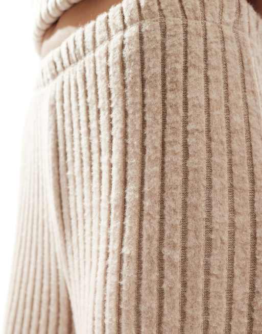 Vero Moda - Broek van co-ord set van geribbelde jersey met wijde pijpen in beige, 4 van 5