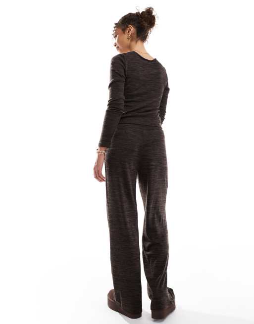 Vero Moda - Broek van jersey met wijde pijpen in gemêleerd chocoladebruin, deel van co-ord set, 2 van 5