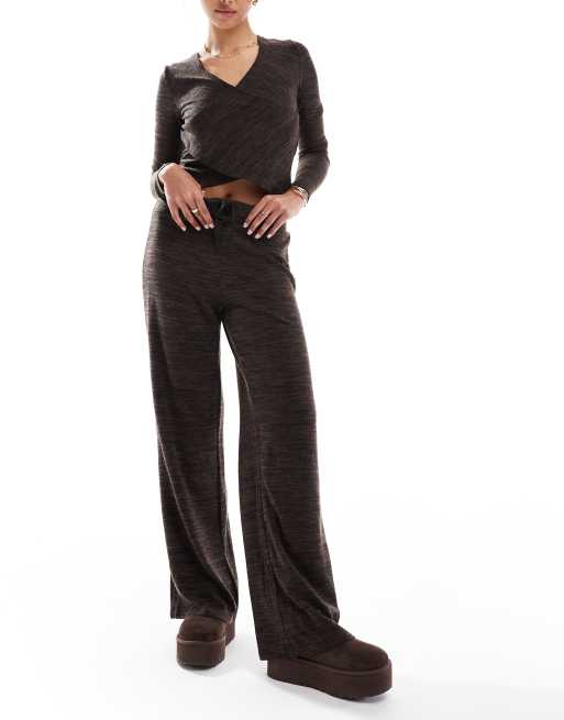 Vero Moda - Broek van jersey met wijde pijpen in gemêleerd chocoladebruin, deel van co-ord set, 3 van 5