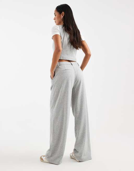Vero Moda - Broek van jersey met wijde pijpen in gemêleerd lichtgrijs, deel van co-ord set, 4 van 5