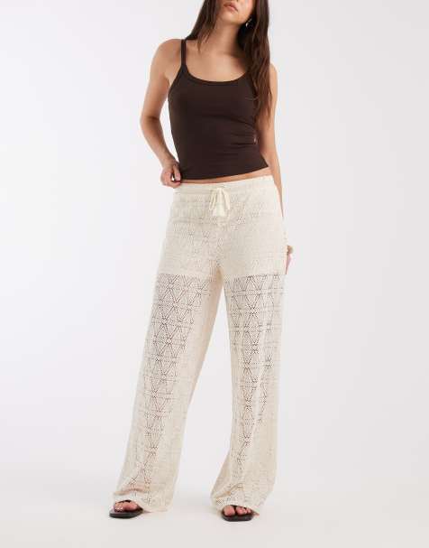 Vero Moda - Broek van kant met stretch en wijde pijpen in crème - view 1