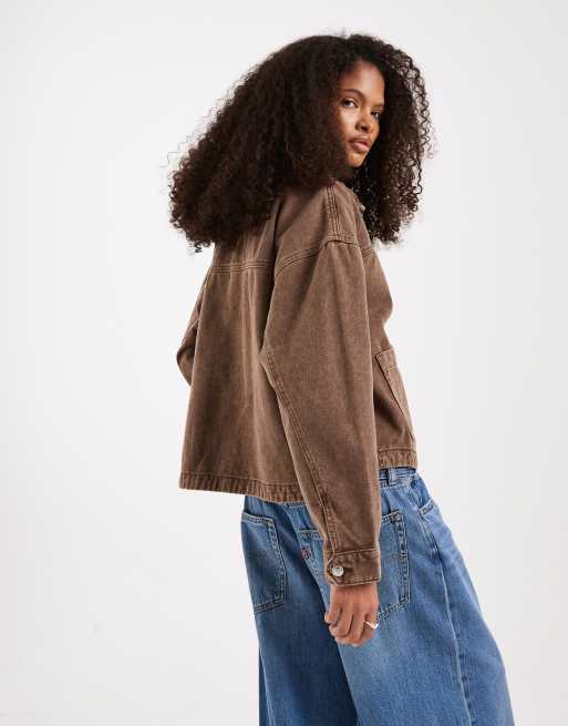 Vero Moda - Brun forvasket skjortejakke i denim med forlommer, 3 af 4