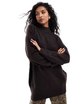 Vero Moda – Brunmelerad tröja i oversize med polokrage - view 1