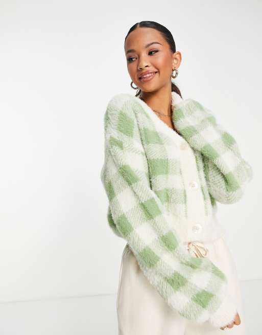 Vero Moda brushed plaid knit cardigan in green