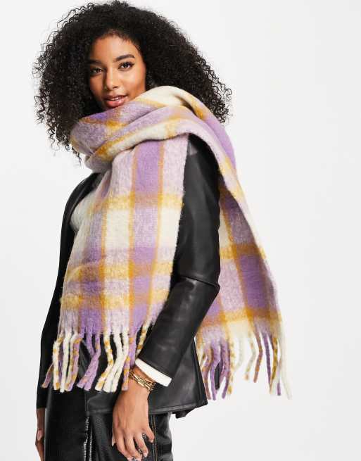 Vero Moda brushed tassel scarf in lilac plaid | ASOS