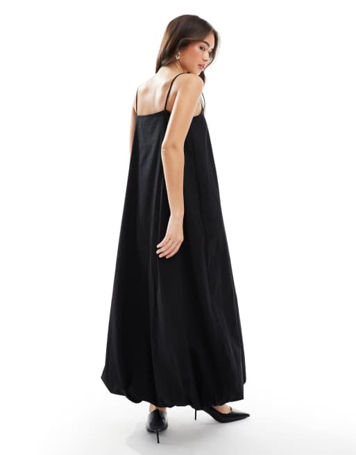 Vero Moda bubble hem poplin maxi cami dress in black, 3 of 4
