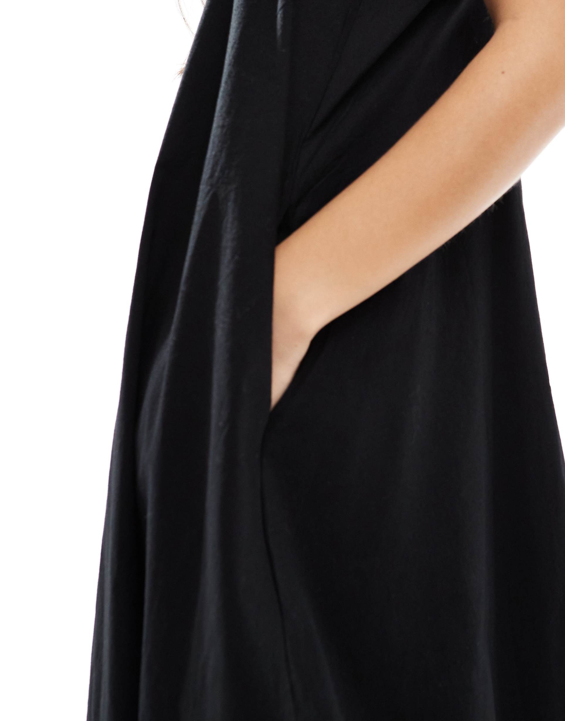 vero moda bubble hem poplin maxi cami dress in black