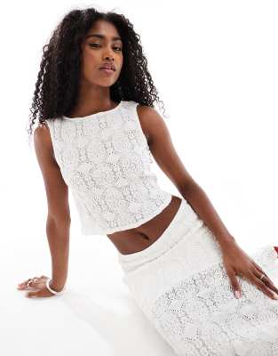 Vero Moda bubble textured sleeveless tank top co-ord in white