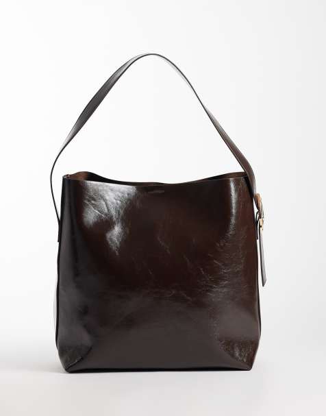 Vero Moda bucket axelväska med guldfärgade detaljer i brunt - view 1