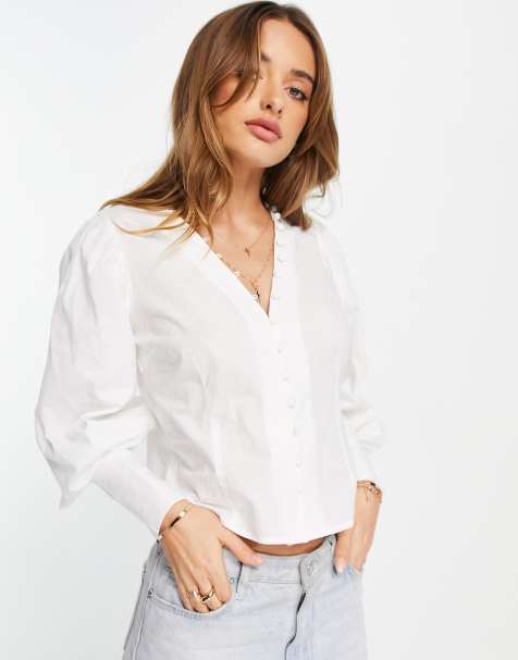 Vero Moda button detail puff sleeve blouse in white - view 1