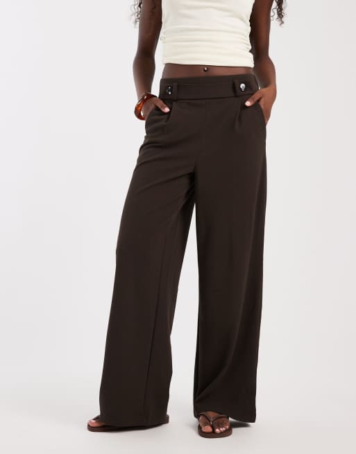 Vero Moda button detail wide leg pants in chocolate brown, 2 of 5