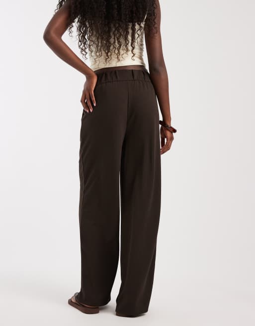 Vero Moda button detail wide leg trousers in chocolate brown, 5 of 5