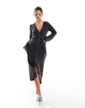 [Vero Moda] Vero Moda button down knitted maxi dress in dark grey melange S Dark Grey Melange