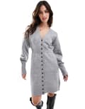[Vero Moda] Vero Moda button down knitted mini dress in light grey melange S Light Grey