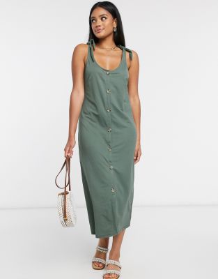 Vero Down Midi Dress With Tie Shoulder In Green ModeSens