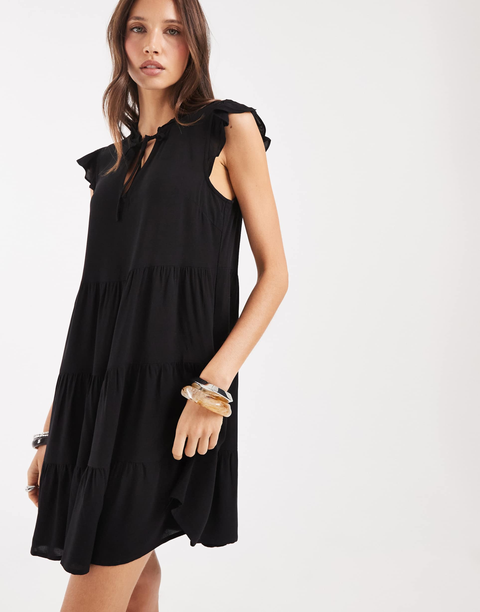 vero moda button down mini dress in black