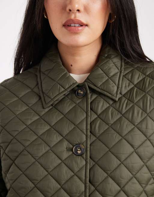 Vero Moda button down quilted jacket in deep khaki, 2 of 4