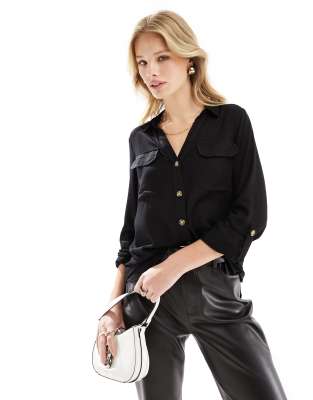 Vero Moda button down shirt with pocket detail in black