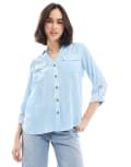 [Vero Moda] Vero Moda button down shirt with pocket detail in blue and white stripe S Blue white stripe