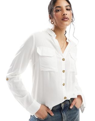 Vero Moda button down shirt with pocket detail in white | ASOS
