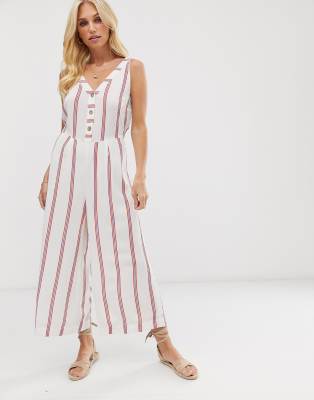 Vero Moda button stripe culotte jumpsuit-White - jumpsuits Coshio Online Shop