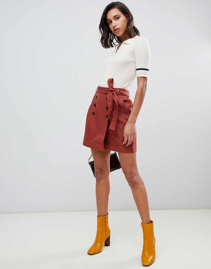 Vero Moda button front belted kilt mini skirt-Multi