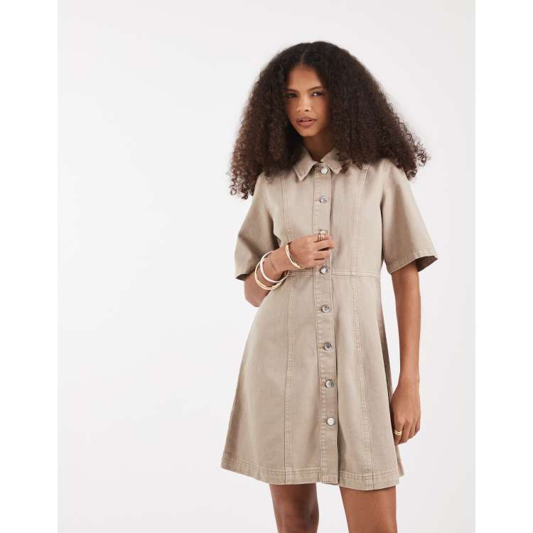 fit and flare button down dress Arnette Pleated Sleeve Fit and Flare Dress