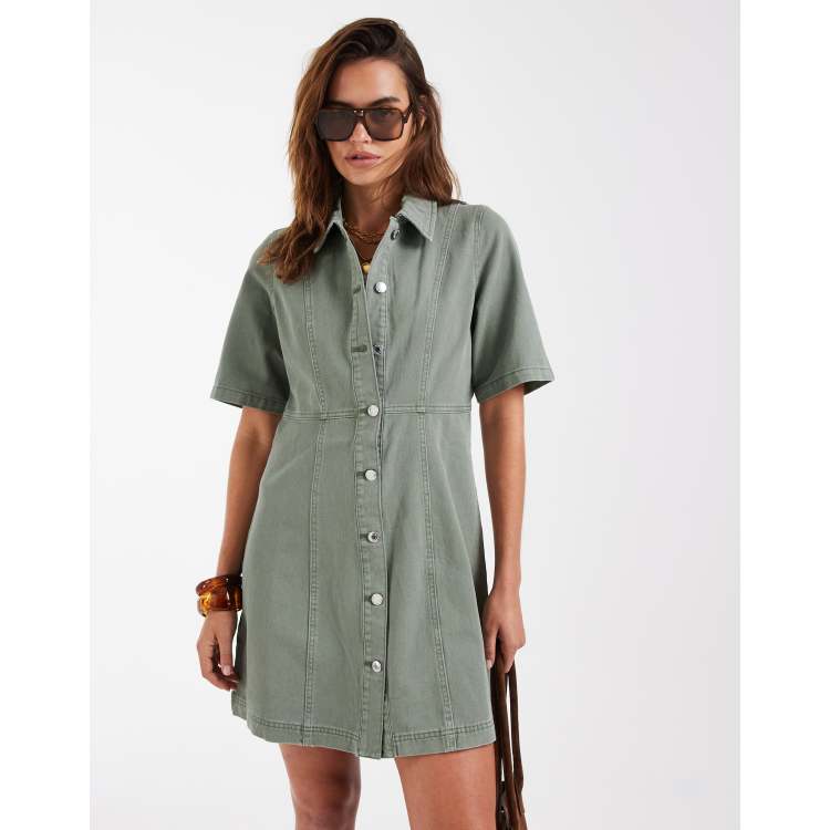 Vero Moda Vmcali Ss Denim Button Dress Ladies Dressed, blue (light blue denim